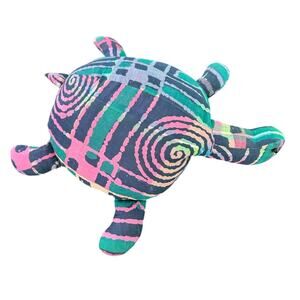 Vintage- 90s- Pink Green Blue- Stuffed Turtle Doll Plush- Some wear 13 in long